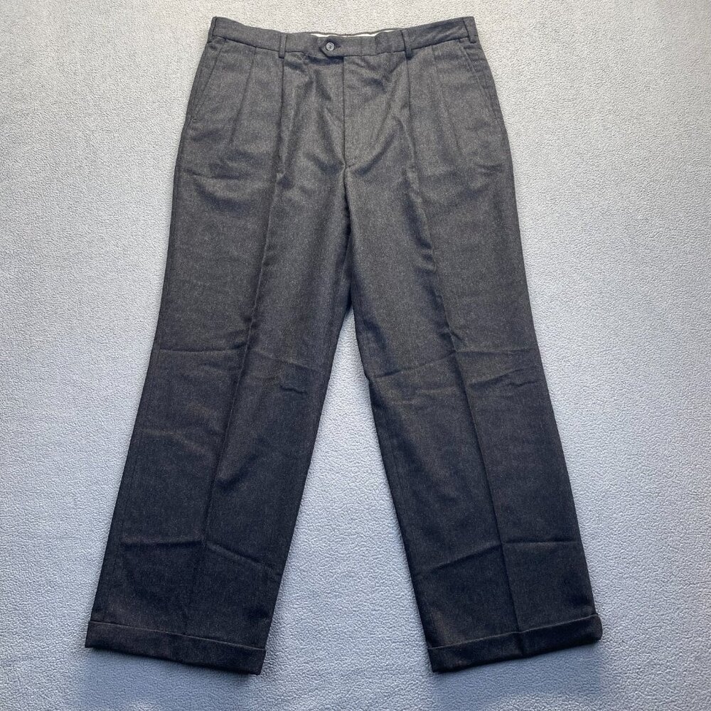 Bill Blass 40X32 Black  Wool/Cashmere Pleated Cuffed Full‎ Cut Mens Dress Pants